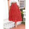 imageZESICA Womens 2025 Summer Bohemian Floral Printed Elastic Waist A Line Maxi Skirt with PocketsTomato