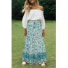 imageZESICA Womens 2025 Summer Bohemian Floral Printed Elastic Waist A Line Maxi Skirt with PocketsTurquoise