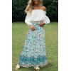 imageZESICA Womens 2025 Summer Bohemian Floral Printed Elastic Waist A Line Maxi Skirt with PocketsTurquoise