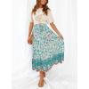 imageZESICA Womens 2025 Summer Bohemian Floral Printed Elastic Waist A Line Maxi Skirt with PocketsTurquoise