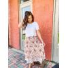 imageZESICA Womens 2025 Summer Bohemian Floral Printed Elastic Waist A Line Maxi Skirt with PocketsWhite