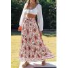 imageZESICA Womens 2025 Summer Bohemian Floral Printed Elastic Waist A Line Maxi Skirt with PocketsWhite