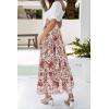 imageZESICA Womens 2025 Summer Bohemian Floral Printed Elastic Waist A Line Maxi Skirt with PocketsWhite