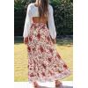 imageZESICA Womens 2025 Summer Bohemian Floral Printed Elastic Waist A Line Maxi Skirt with PocketsWhite