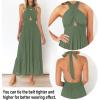 imageZESICA Womens 2025 Summer Crossover Halter Neck Sleeveless Plaid Cut Out Backless Flowy A Line Maxi DressArmygreen