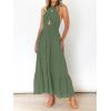 imageZESICA Womens 2025 Summer Crossover Halter Neck Sleeveless Plaid Cut Out Backless Flowy A Line Maxi DressArmygreen