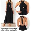 imageZESICA Womens 2025 Summer Crossover Halter Neck Sleeveless Plaid Cut Out Backless Flowy A Line Maxi DressBlack