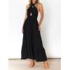imageZESICA Womens 2025 Summer Crossover Halter Neck Sleeveless Plaid Cut Out Backless Flowy A Line Maxi DressBlack
