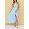 imageZESICA Womens 2025 Summer Crossover Halter Neck Sleeveless Plaid Cut Out Backless Flowy A Line Maxi DressBlue