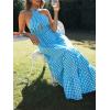 imageZESICA Womens 2025 Summer Crossover Halter Neck Sleeveless Plaid Cut Out Backless Flowy A Line Maxi DressBrightblue