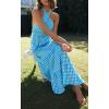 imageZESICA Womens 2025 Summer Crossover Halter Neck Sleeveless Plaid Cut Out Backless Flowy A Line Maxi DressBrightblue