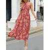 imageZESICA Womens 2025 Summer Crossover Halter Neck Sleeveless Plaid Cut Out Backless Flowy A Line Maxi DressBurntbrick