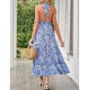 imageZESICA Womens 2025 Summer Crossover Halter Neck Sleeveless Plaid Cut Out Backless Flowy A Line Maxi DressDarkblue