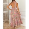 imageZESICA Womens 2025 Summer Crossover Halter Neck Sleeveless Plaid Cut Out Backless Flowy A Line Maxi DressGreygreen
