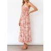 imageZESICA Womens 2025 Summer Crossover Halter Neck Sleeveless Plaid Cut Out Backless Flowy A Line Maxi DressLightbrown