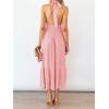 imageZESICA Womens 2025 Summer Crossover Halter Neck Sleeveless Plaid Cut Out Backless Flowy A Line Maxi DressLightpink