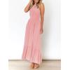 imageZESICA Womens 2025 Summer Crossover Halter Neck Sleeveless Plaid Cut Out Backless Flowy A Line Maxi DressLightpink