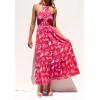 imageZESICA Womens 2025 Summer Crossover Halter Neck Sleeveless Plaid Cut Out Backless Flowy A Line Maxi DressMagenta