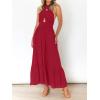 imageZESICA Womens 2025 Summer Crossover Halter Neck Sleeveless Plaid Cut Out Backless Flowy A Line Maxi DressRed