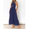 imageZESICA Womens 2025 Summer Crossover Halter Neck Sleeveless Plaid Cut Out Backless Flowy A Line Maxi DressRoyalblue