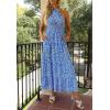 imageZESICA Womens 2025 Summer Crossover Halter Neck Sleeveless Plaid Cut Out Backless Flowy A Line Maxi DressSkyblue