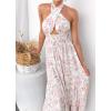 imageZESICA Womens 2025 Summer Crossover Halter Neck Sleeveless Plaid Cut Out Backless Flowy A Line Maxi DressWhite