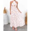 imageZESICA Womens 2025 Summer Crossover Halter Neck Sleeveless Plaid Cut Out Backless Flowy A Line Maxi DressWhite