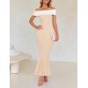 imageZESICA Womens 2025 Summer Off The Shoulder Knit Maxi Dresses Sleeveless Color Block Formal Party Bodycon DressApricot