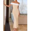 imageZESICA Womens 2025 Summer Off The Shoulder Knit Maxi Dresses Sleeveless Color Block Formal Party Bodycon DressApricot