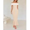 imageZESICA Womens 2025 Summer Off The Shoulder Knit Maxi Dresses Sleeveless Color Block Formal Party Bodycon DressApricot