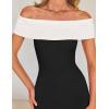 imageZESICA Womens 2025 Summer Off The Shoulder Knit Maxi Dresses Sleeveless Color Block Formal Party Bodycon DressBlack