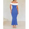 imageZESICA Womens 2025 Summer Off The Shoulder Knit Maxi Dresses Sleeveless Color Block Formal Party Bodycon DressBlue