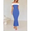 imageZESICA Womens 2025 Summer Off The Shoulder Knit Maxi Dresses Sleeveless Color Block Formal Party Bodycon DressBlue