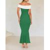 imageZESICA Womens 2025 Summer Off The Shoulder Knit Maxi Dresses Sleeveless Color Block Formal Party Bodycon DressGreen