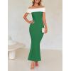 imageZESICA Womens 2025 Summer Off The Shoulder Knit Maxi Dresses Sleeveless Color Block Formal Party Bodycon DressGreen