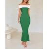 imageZESICA Womens 2025 Summer Off The Shoulder Knit Maxi Dresses Sleeveless Color Block Formal Party Bodycon DressGreen