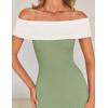 imageZESICA Womens 2025 Summer Off The Shoulder Knit Maxi Dresses Sleeveless Color Block Formal Party Bodycon DressLight Green