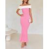 imageZESICA Womens 2025 Summer Off The Shoulder Knit Maxi Dresses Sleeveless Color Block Formal Party Bodycon DressPink