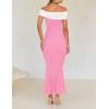 imageZESICA Womens 2025 Summer Off The Shoulder Knit Maxi Dresses Sleeveless Color Block Formal Party Bodycon DressPink