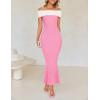 imageZESICA Womens 2025 Summer Off The Shoulder Knit Maxi Dresses Sleeveless Color Block Formal Party Bodycon DressPink