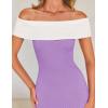 imageZESICA Womens 2025 Summer Off The Shoulder Knit Maxi Dresses Sleeveless Color Block Formal Party Bodycon DressPurple