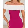 imageZESICA Womens 2025 Summer Off The Shoulder Knit Maxi Dresses Sleeveless Color Block Formal Party Bodycon DressRose