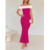 imageZESICA Womens 2025 Summer Off The Shoulder Knit Maxi Dresses Sleeveless Color Block Formal Party Bodycon DressRose