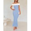 imageZESICA Womens 2025 Summer Off The Shoulder Knit Maxi Dresses Sleeveless Color Block Formal Party Bodycon DressSky