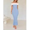 imageZESICA Womens 2025 Summer Off The Shoulder Knit Maxi Dresses Sleeveless Color Block Formal Party Bodycon DressSky