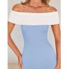 imageZESICA Womens 2025 Summer Off The Shoulder Knit Maxi Dresses Sleeveless Color Block Formal Party Bodycon DressSky