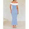 imageZESICA Womens 2025 Summer Off The Shoulder Knit Maxi Dresses Sleeveless Color Block Formal Party Bodycon DressSky