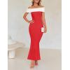 imageZESICA Womens 2025 Summer Off The Shoulder Knit Maxi Dresses Sleeveless Color Block Formal Party Bodycon DressWatermelon