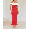 imageZESICA Womens 2025 Summer Off The Shoulder Knit Maxi Dresses Sleeveless Color Block Formal Party Bodycon DressWatermelon
