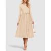 imageZESICA Womens Fall Long Sleeve Midi Dress Casual Crewneck Knit Belted Pleated A Line Flowy Party DressesApricot